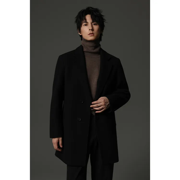 男士一手长合体正肩单排扣中长款羊毛大衣秋冬商务保暖毛呢外套5S