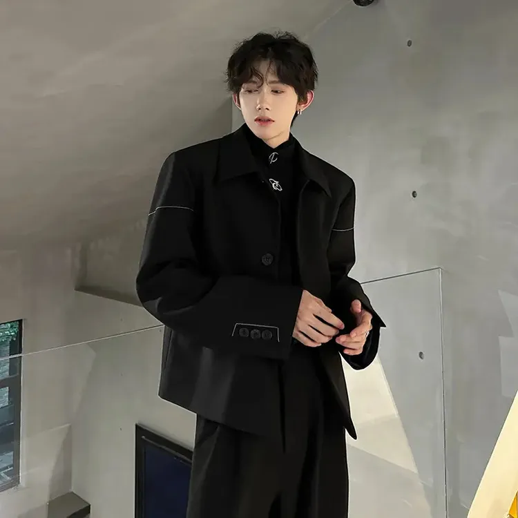 高级感垫肩西装外套男ins潮牌痞帅轻熟风男装oversize休闲小西服