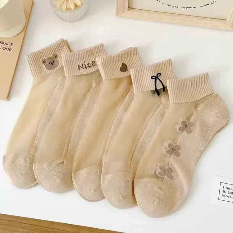 【5双装】新款夏季水晶丝百搭透气短筒袜舒适时尚休闲可爱薄款女袜