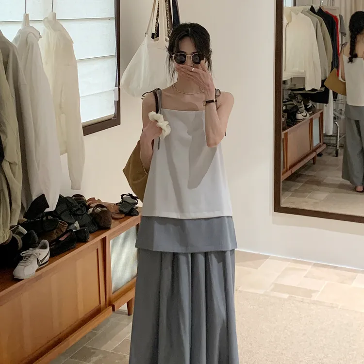 【假两件吊带背心】女2025夏季新款修身显瘦拼接假两件短裙