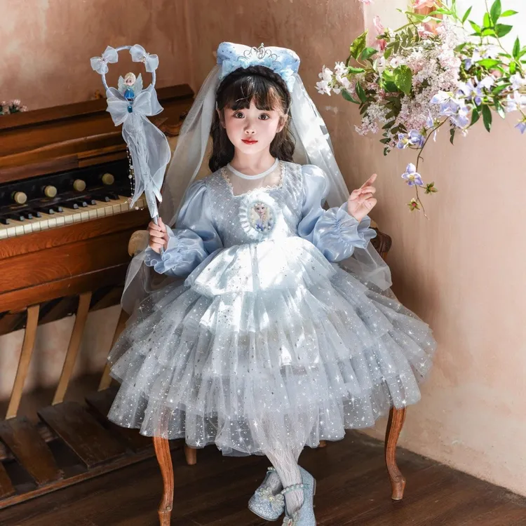 【秋装】女童爱莎公主裙秋季儿童生日裙子女孩春秋艾莎连衣裙YX8036
