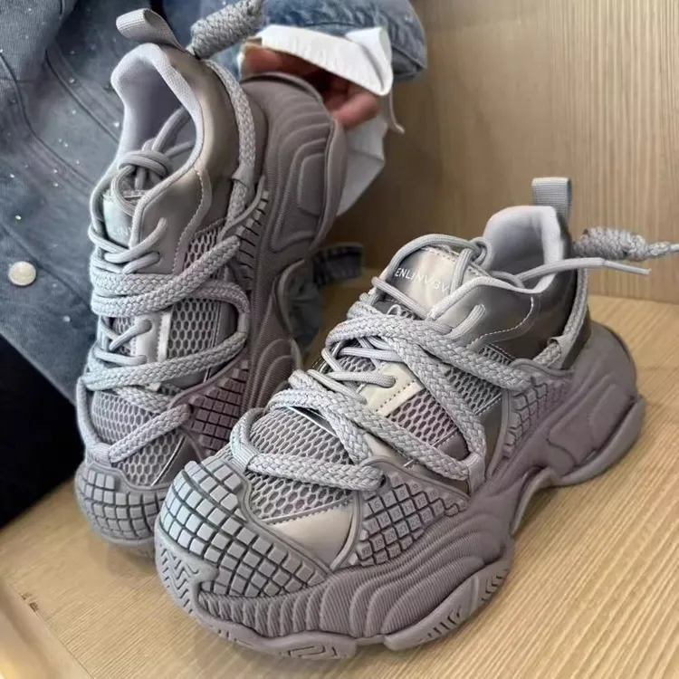 超火绑带厚底爆款老爹鞋女2025早春新款百搭运动鞋小个子休闲鞋速