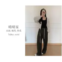晴晴家-【镰刀休闲裤】秋季韩系慵懒感一粒扣抽绳镰刀休闲裤1735