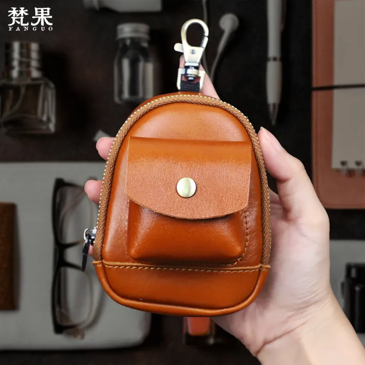 植鞣牛皮小挂包男女便携复古潮牌真皮零钱包耳机杂物逛街收纳包