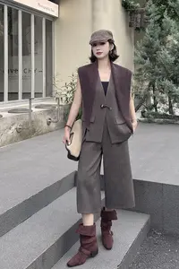 【钰姐精选】冰怡8823-复古老钱风气质时尚休闲阔腿宽松套装无袖
