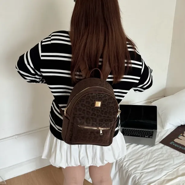 早秋个性ins豹纹加大版双肩包！