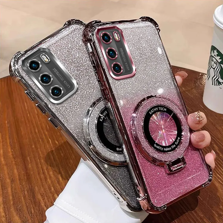 闪粉磁吸支架适用华为P40手机壳ANA-AN00软壳镜头全包防摔女新款.