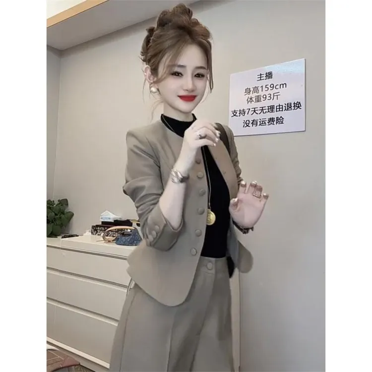 欧洲站时尚减龄套装女2025秋新款纯色单排扣显瘦西服外套 阔腿裤