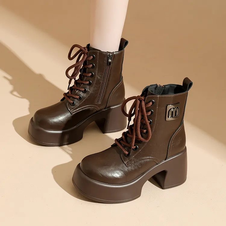 新款厚底英伦短靴女时尚百搭加绒秋冬季小个子增高马丁靴女瘦瘦靴