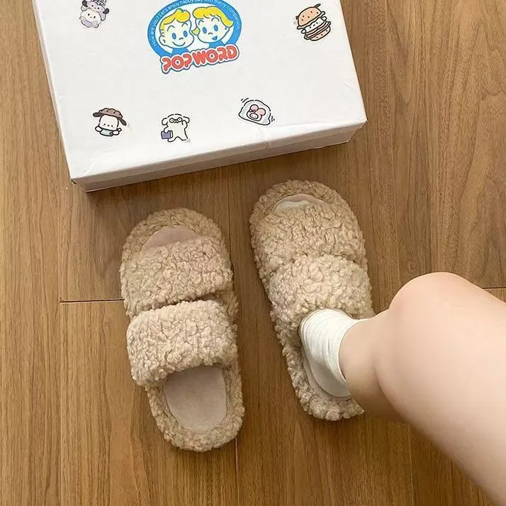 网红百搭棉拖鞋女踩屎感平底秋冬季外穿宿舍家居懒人保暖防滑一字
