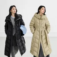 【杜鹃同款】对白气质显瘦立领连帽羽绒服女2025冬季新款长款外套