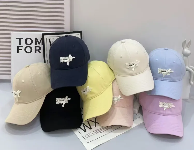 夏季休闲风可爱字母蝴蝶结棒球帽极简风帽子潮流时尚鸭舌帽韩版女