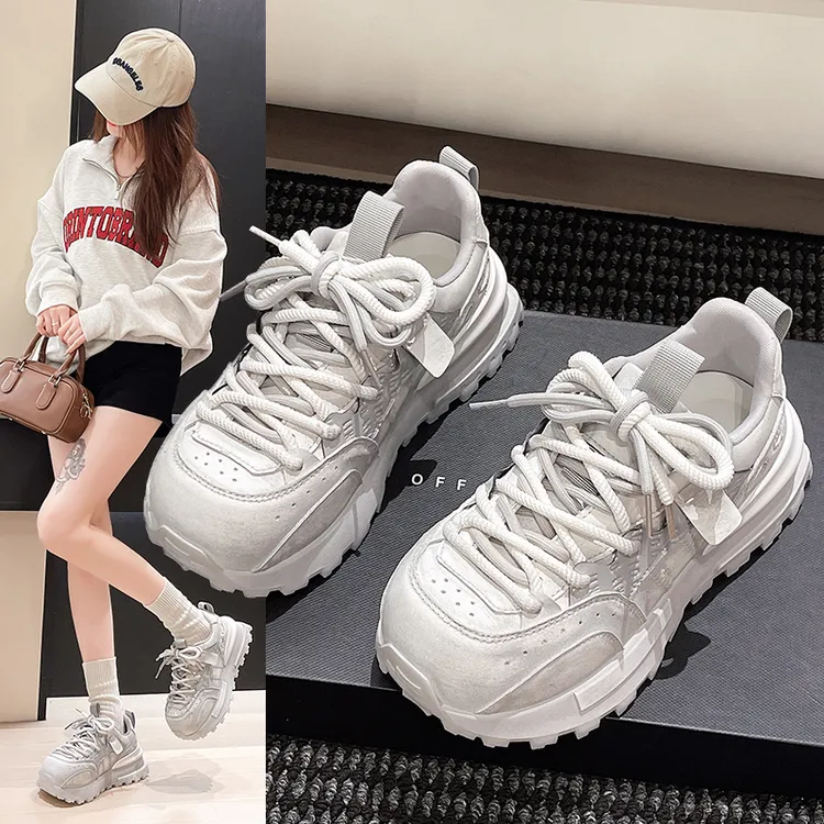 拼色阿甘鞋女潮牌2025秋季新款厚底显脚小松糕鞋小个子休闲鞋