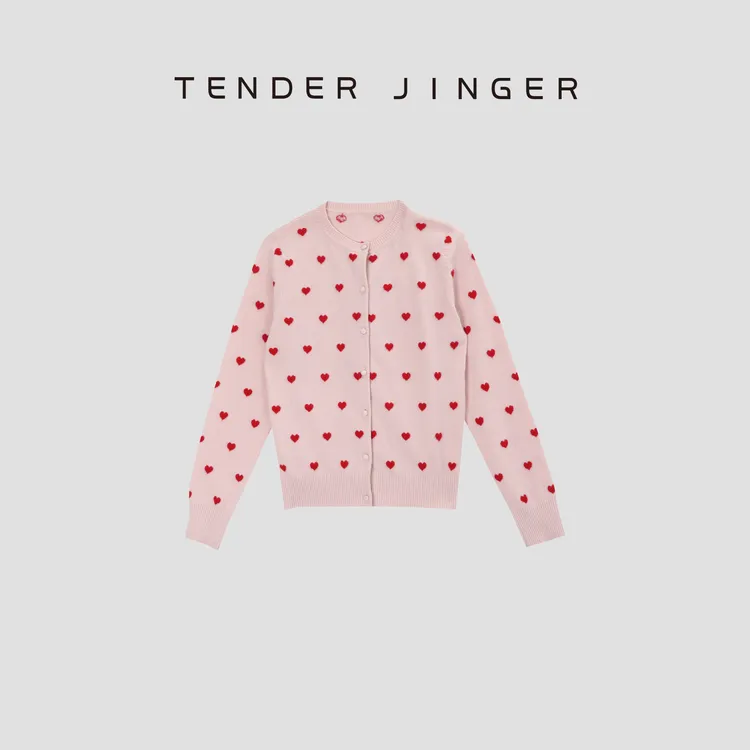 Tender Jinger小爱心羊毛针织开衫T53DWF30923