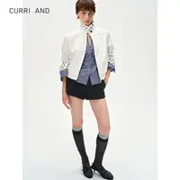 【专属】CURRI AND莱赛尔复古领子撞色拼接波点修身气质夹克外套