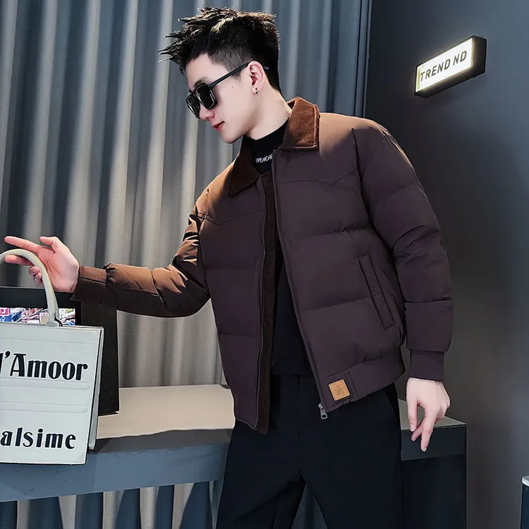 拼接翻领棉衣外套男痞帅百搭短款休闲上衣2025新款冬季高级感棉服