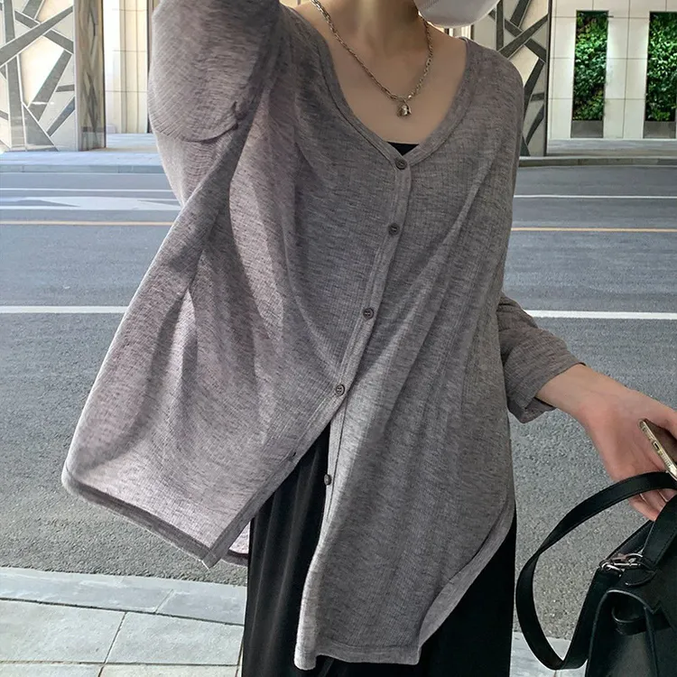 慵懒风气质宽松长袖开衫女春夏季新款薄外套外搭防晒衣空调衫上衣