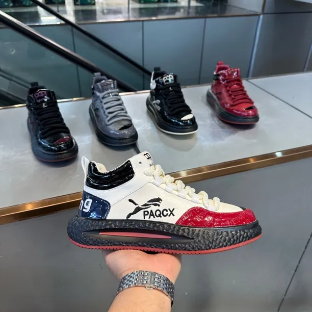 66-815冬季新款男士休闲鞋时尚百搭中帮软底皮面拼色运动鞋