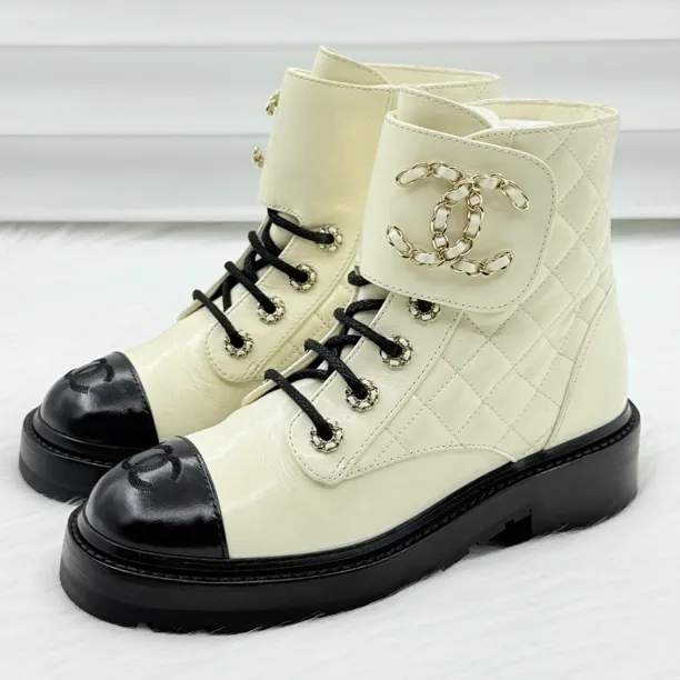 99新 Chanel/香奈儿 菱格纹皮穿链骑士短靴 36码 公价1.2w x145