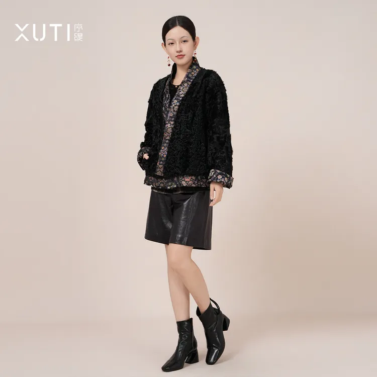 序缇新中式桑蚕丝小湖羊皮草外套女秋季新款上衣J61-22206