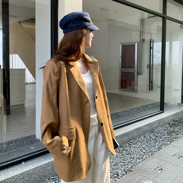 时尚休闲上衣口袋拼接西装西服西装领休闲风网红单排扣