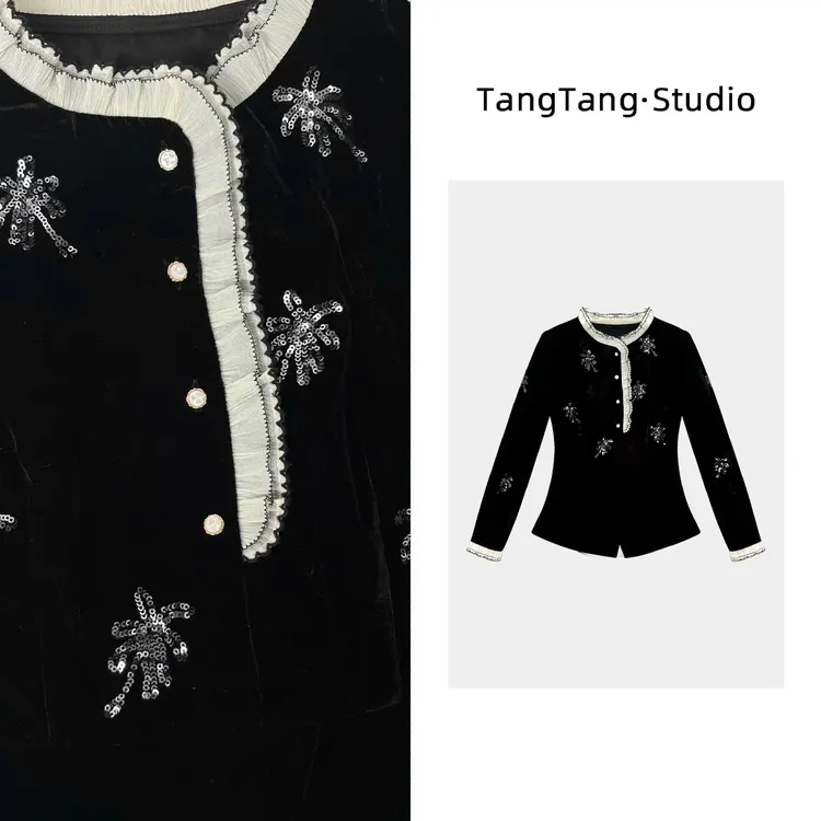 【TangTang·Studio】烟花丝绒百搭时尚显瘦女装上衣-2510022