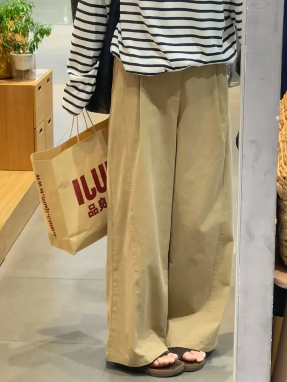 慵懒卡其工装休闲裤女款高腰显瘦大码秋季新款垂感宽松直筒阔腿裤