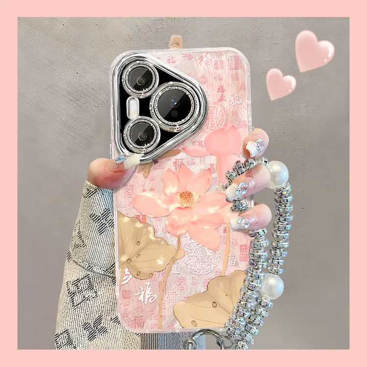 粉色莲花适用华为Pura80pro+手机壳Mate60Pro轻国风Ultra文艺P70