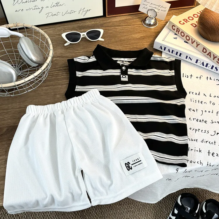 儿童背心套装2025夏季中大童新款韩版时尚薄款无袖短裤两件套潮流