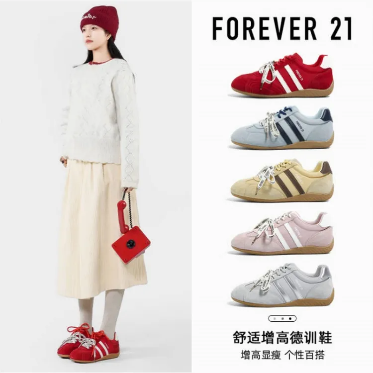 F21赛车德训鞋加绒内增高真皮休闲鞋2025年新款港风阿甘鞋女鞋