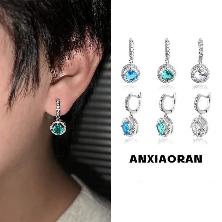 合金锆石耳饰 跳动的心超闪时尚男款满锆耳钉欧美风轻奢耳环耳圈