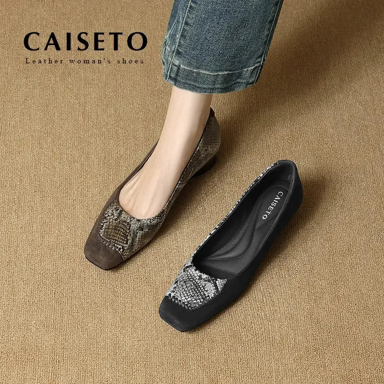 羊皮/3.5cm/新款时尚百搭低跟方头真皮单鞋软皮舒适平底鞋5D661