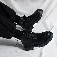 厨师男鞋夏季防滑防水厨房高帮皮靴黑色休闲皮鞋运动马丁潮鞋子男