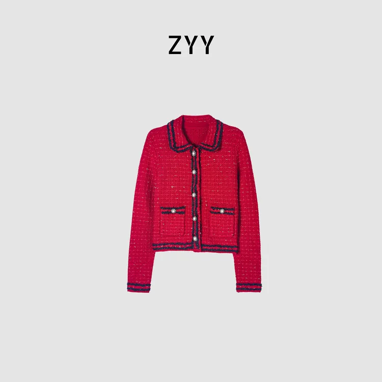 ZYY【姜饼雪屋】2025S/S秋冬气质时尚红色针织衫X25DMY06144