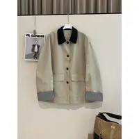 撞色领弯刀袖卡其色风衣外套WJ-25083