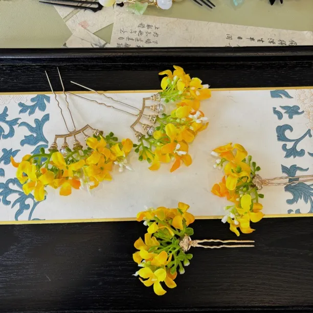 四只装仿桂花绢花发簪排簪U簪汉服配饰
