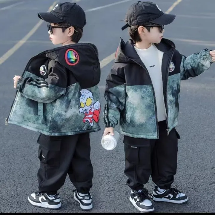 奥特曼男童外套加绒2025新款酷帅加厚儿童冬装宝宝棉服男孩冲锋衣