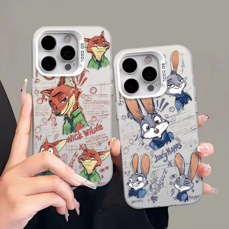 涂鸦尼克朱迪手机壳适用苹果16华为oppo荣耀小米15vivo红米镭射硬