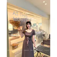 DGG麦560071【夏日环岛】美式辣妹短袖长裙小众气质遮肉显瘦连衣裙