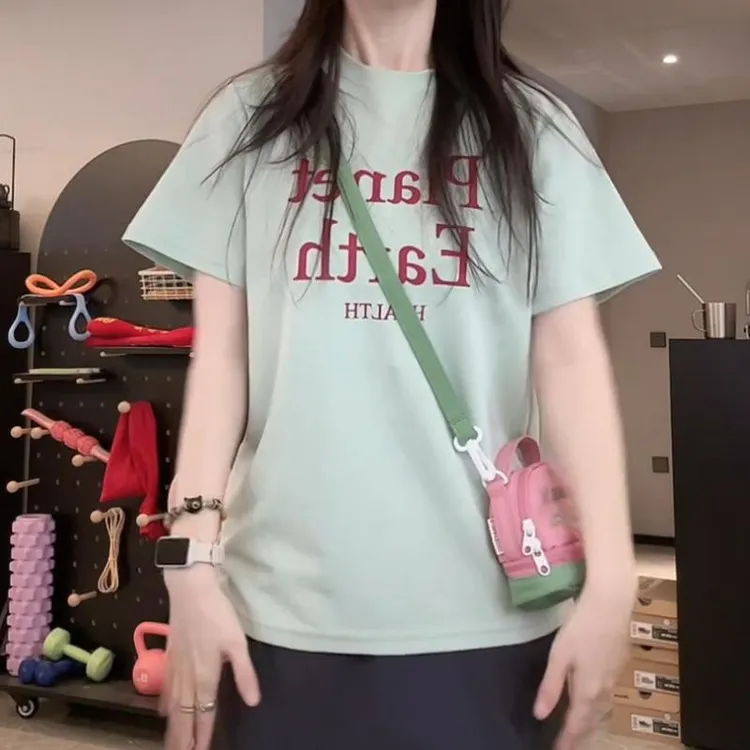 休闲舒适百搭字母印花短袖T恤女2025夏季新款修身显瘦时尚t恤