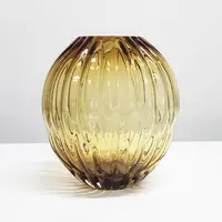 【高24cm颜色可选】摩瑟家居【竖棱球形】HC花瓶摆件玻璃陶瓷花