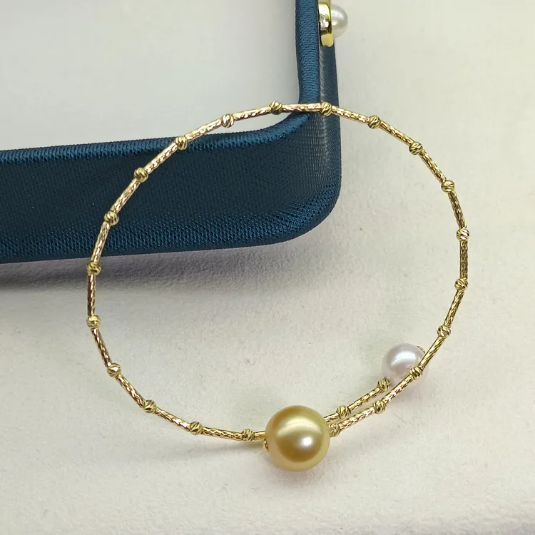 【瑞米珍珠】金珠9mmAKOYA7mm单18k弹簧手镯