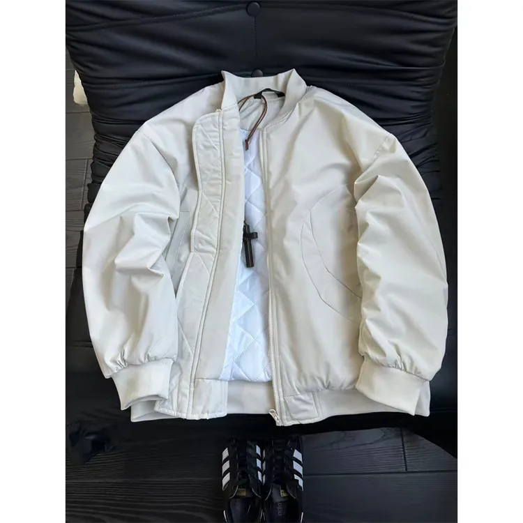 美式短款浅卡其飞行夹克棉服男款冬季加厚夹棉cleanfit外套棒球服