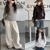 女童秋装新款三色绣花打底衫中大童女孩2025半高领时尚休闲穿搭潮