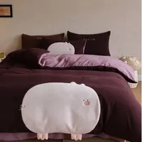 敏家居专属  超蓬黑莓猪仔  卡通风保暖蓄热加厚加绒床上四件套  