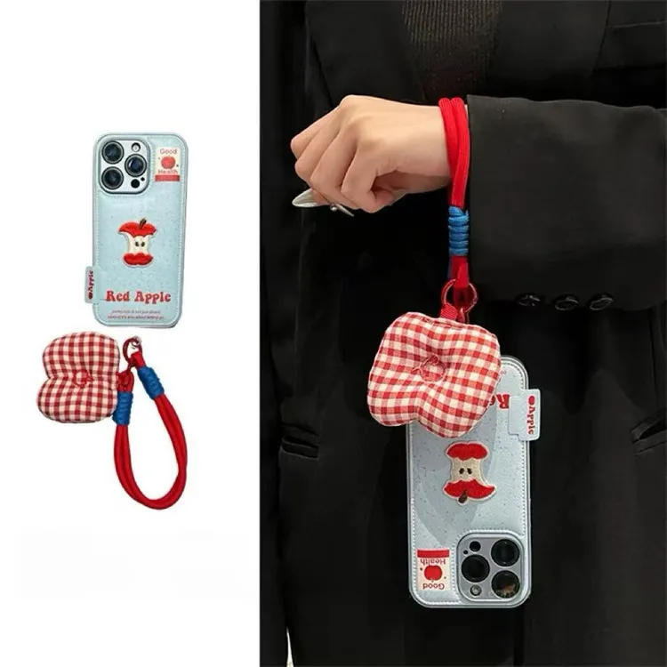 简约蓝底泼墨苹果核刺绣适用苹果17promax手机壳iPhone16pro新15