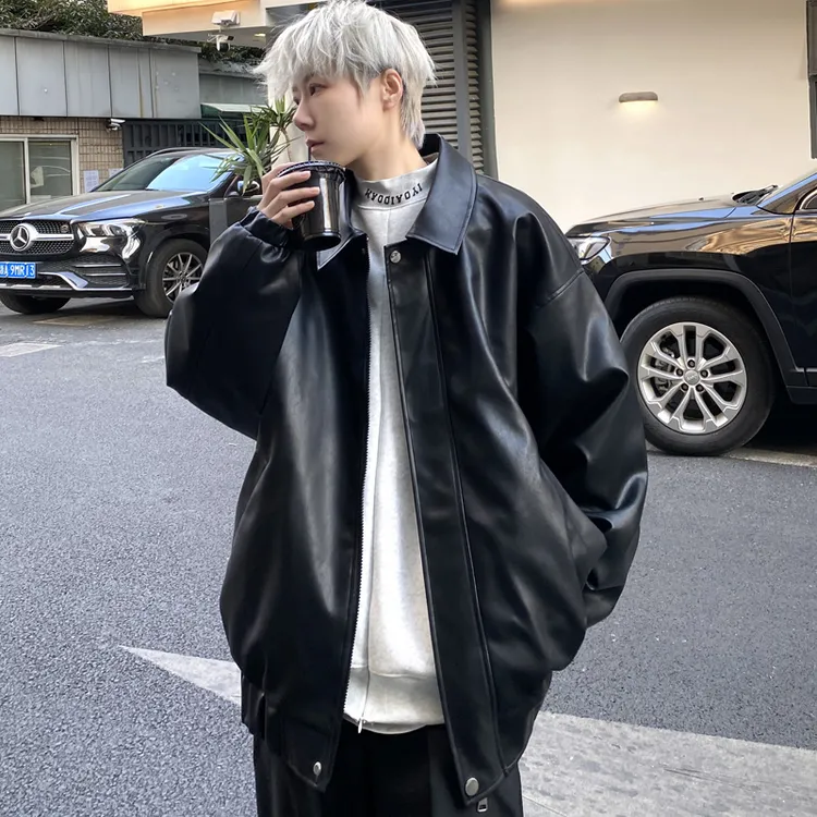 美式复古黑色pu皮衣外套男春秋cleanfit潮牌高级感机车服情侣夹克