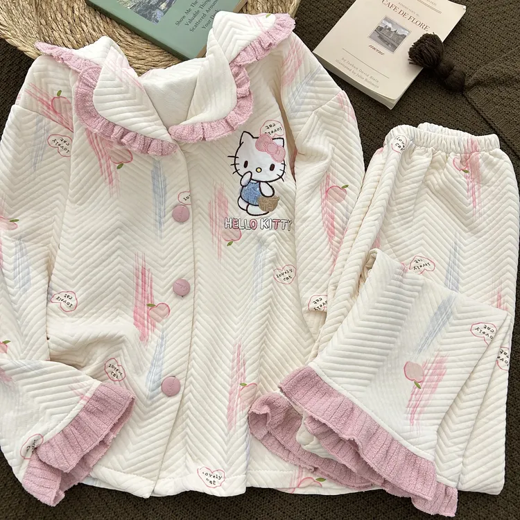 蜜桃Kitty猫睡衣女秋冬季空气夹棉软萌甜美少女宿舍风家居服套装