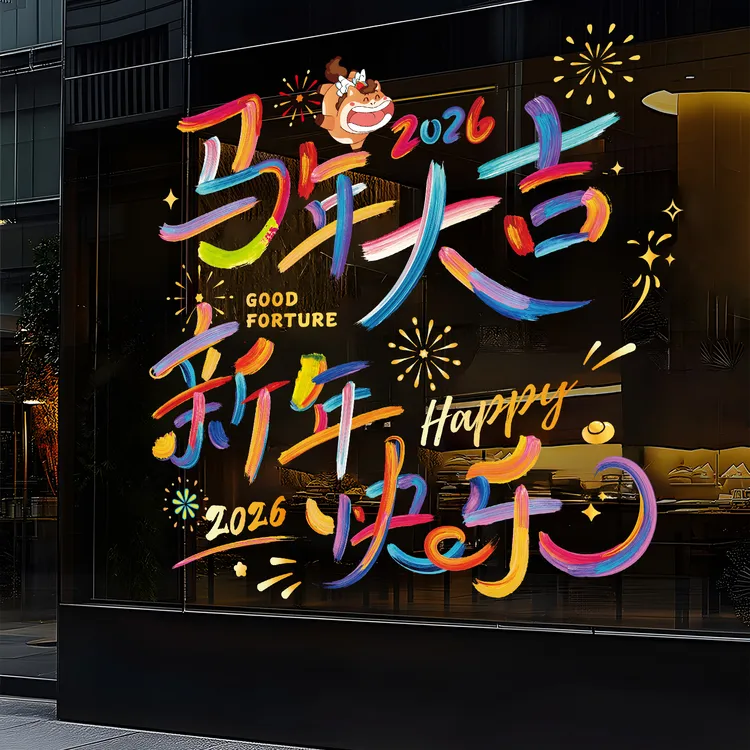 新年彩色多巴胺静电贴福字春节玻璃窗贴2026新款马年窗花橱窗装饰