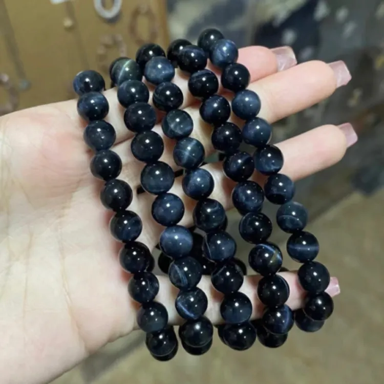 帝王虎眼石手串卡10mm蓝虎眼单圈简约设计素圈时尚百搭女士